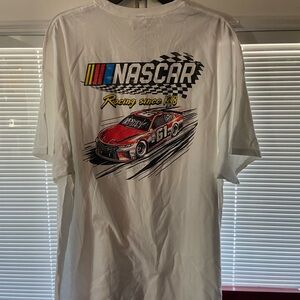 Nascar White Tee with Red and Black Car Graphic